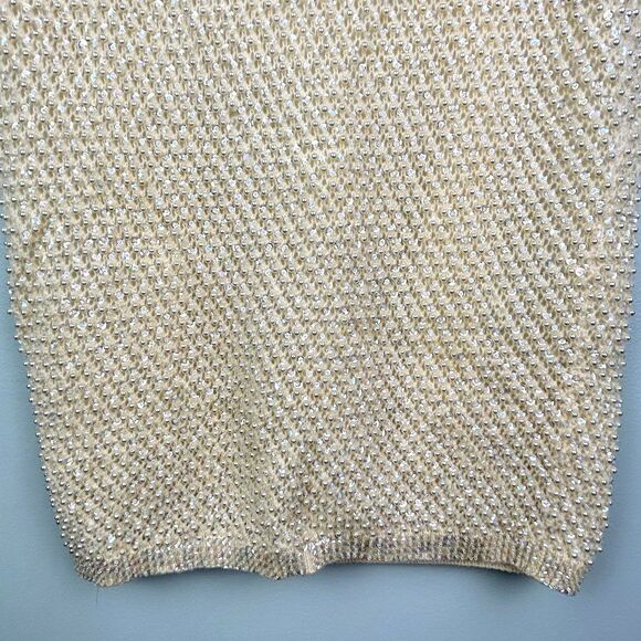 Cyn Les Vintage Hand Beaded 50's 60's Sleeveless Wool Top Pearls Sequins sz 38 S - Picture 3 of 12
